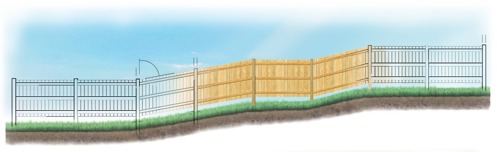 Custom fence design for uneven ground in Stafford Texas