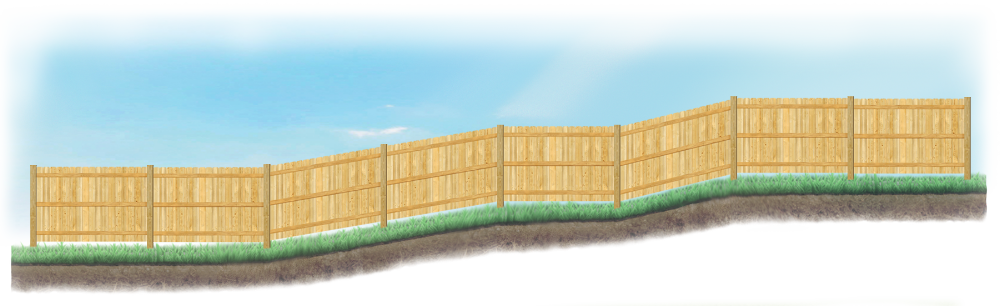 A stepped fence on sloped ground in Stafford Texas