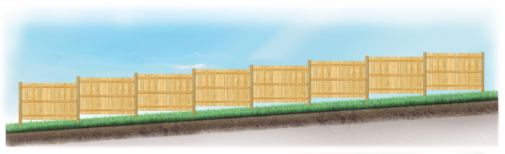 A stepped fence on sloped ground in Stafford Texas