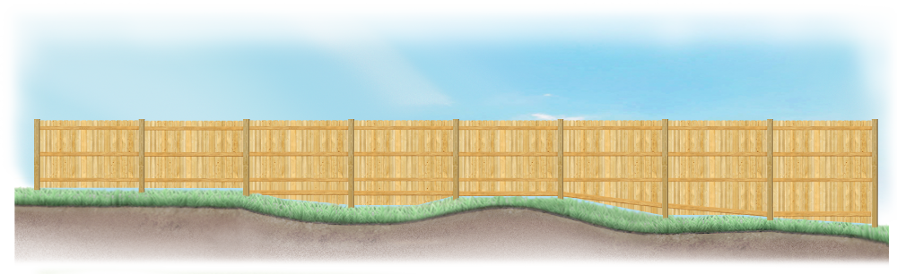 A stepped fence on sloped ground in Stafford Texas