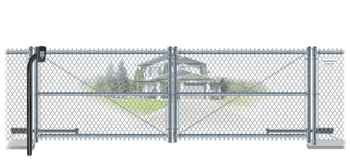 Chain Link swinging estate gate in closed position