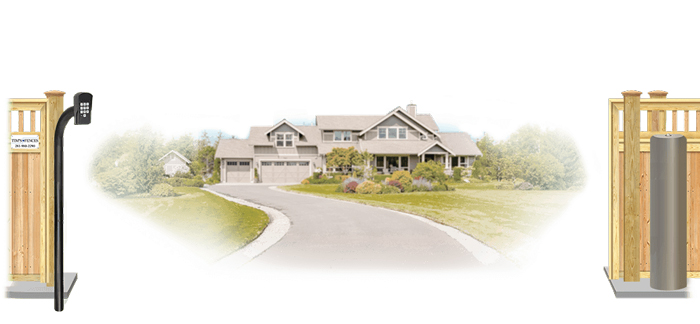 Wood sliding estate gate in open position