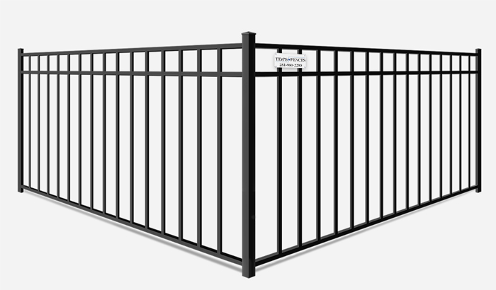 Strong metal fence installed with 3 rails in Stafford Texas