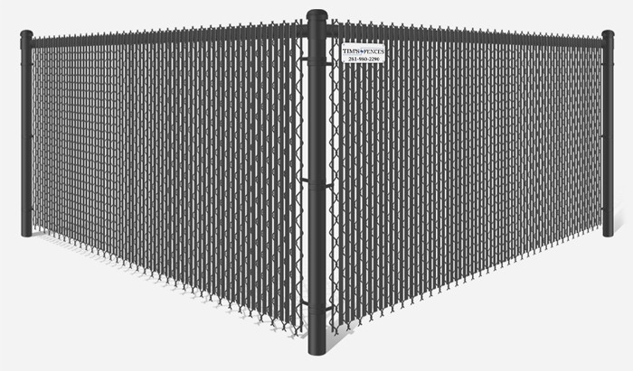 Black chain link fence with black privacy slats in Stafford Texas