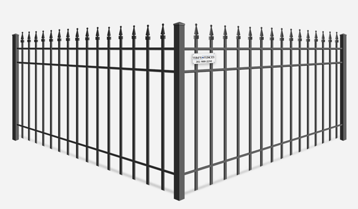 Decorative ornamental steel fence with quad flare finials - Stafford Texas