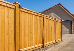 New wooden fence around suburban home